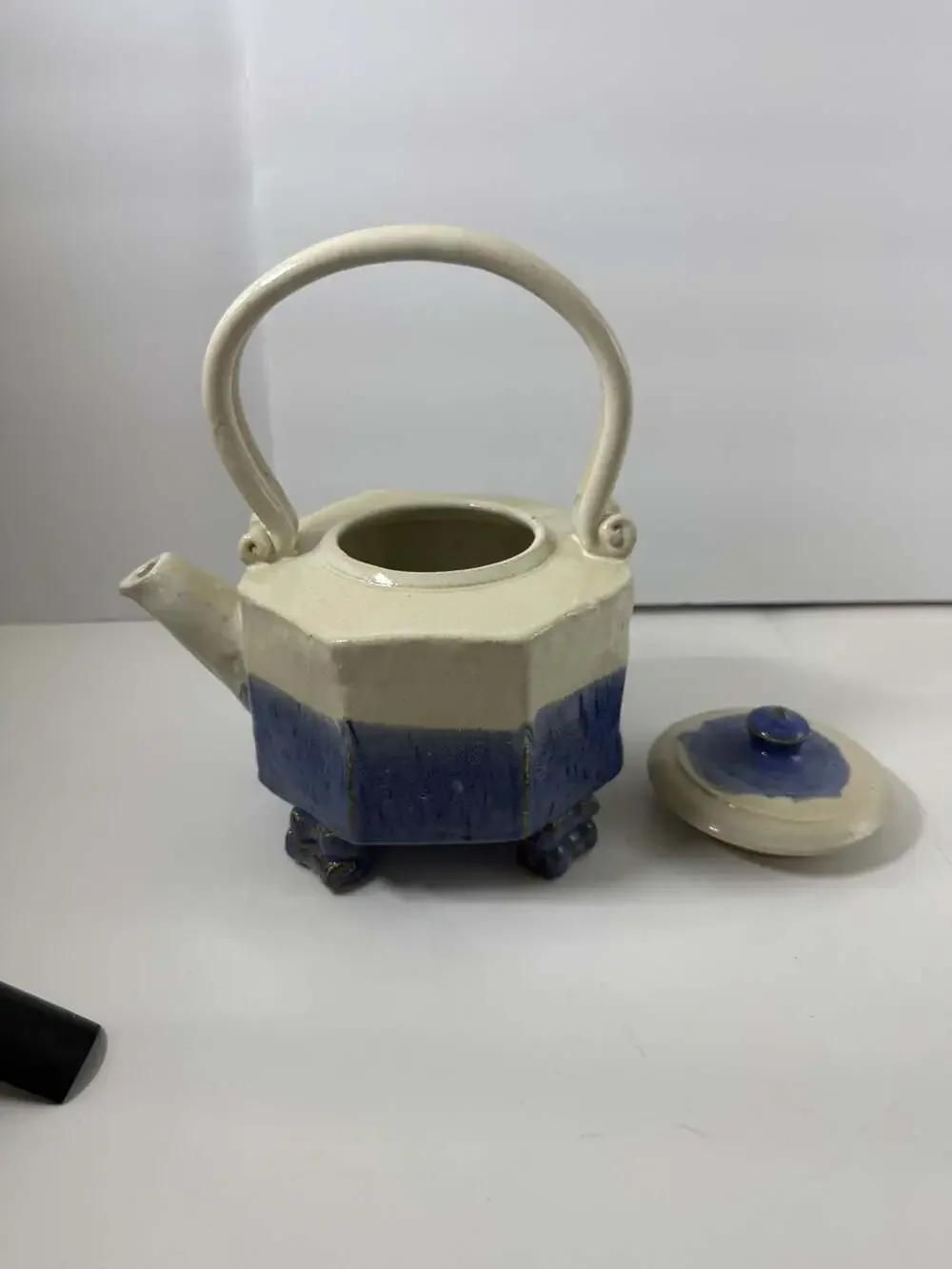 Vintage Handcrafted Studio Art Pottery Hexagonal Teapot